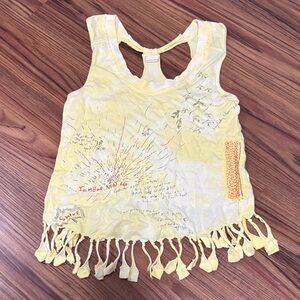 Free People Yellow Fringe Embroidered Tank Top